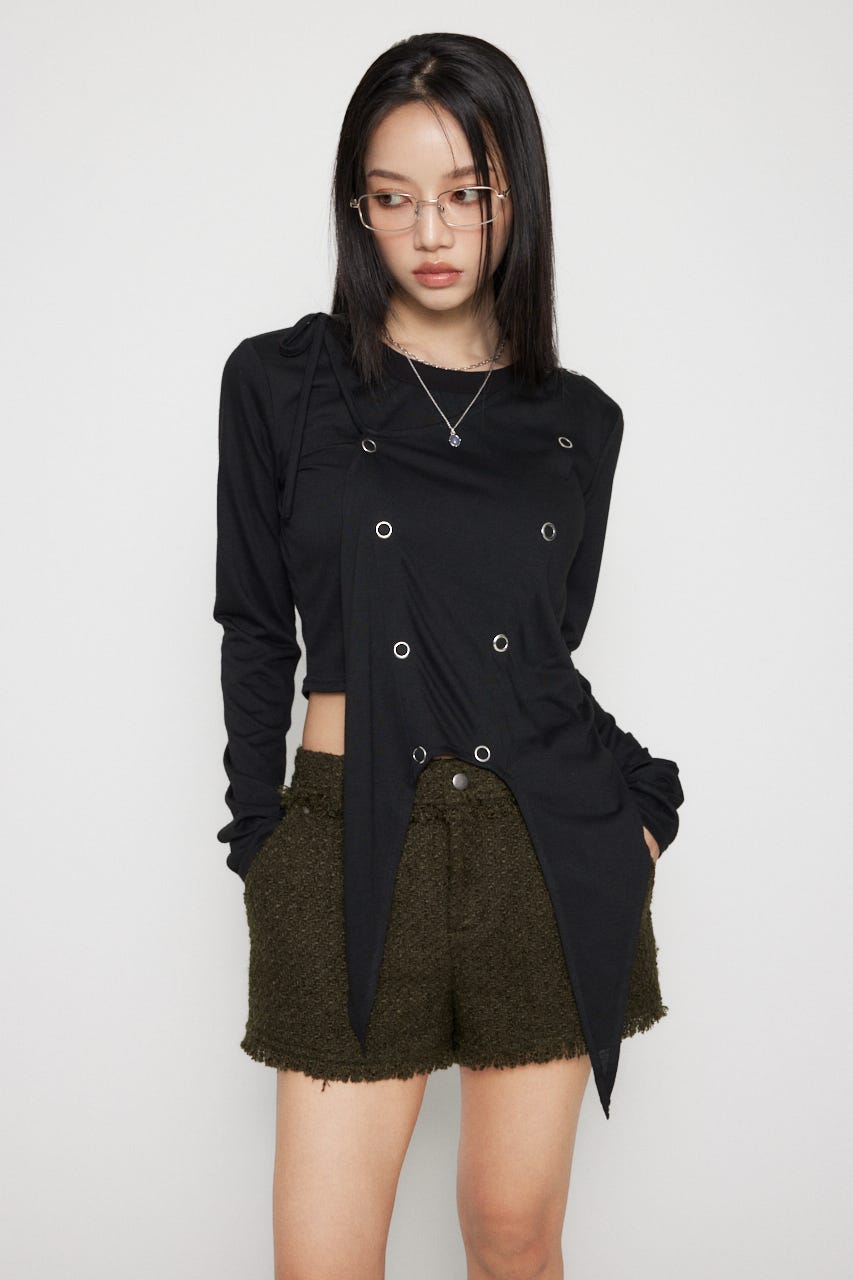 HEM POINT RING BUTTON トップス BLK FREE