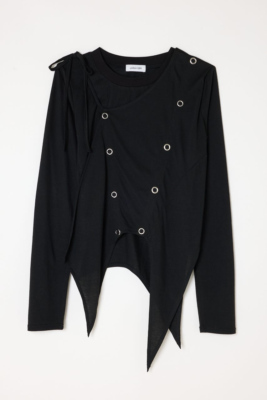 HEM POINT RING BUTTON トップス BLK FREE