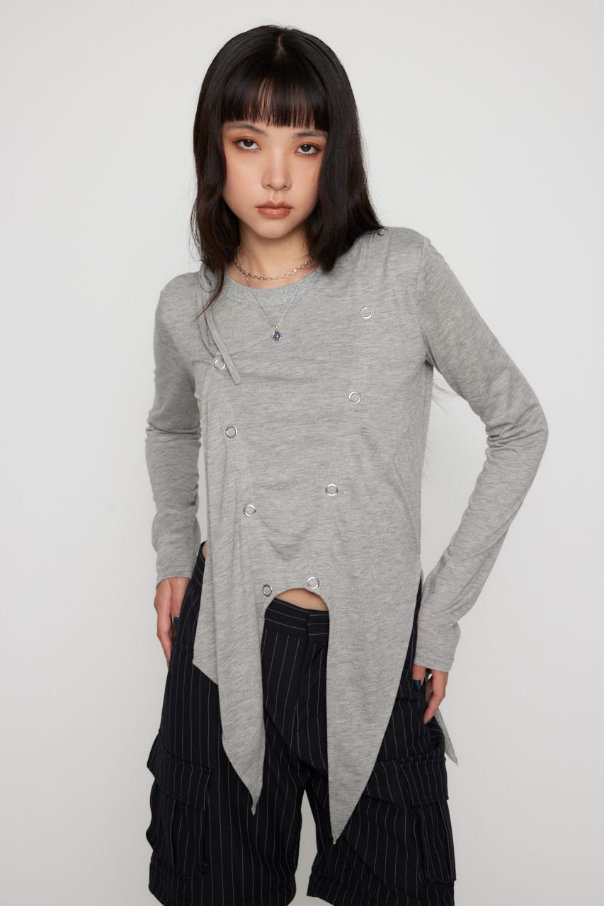 HEM POINT RING BUTTON トップス T.GRY FREE