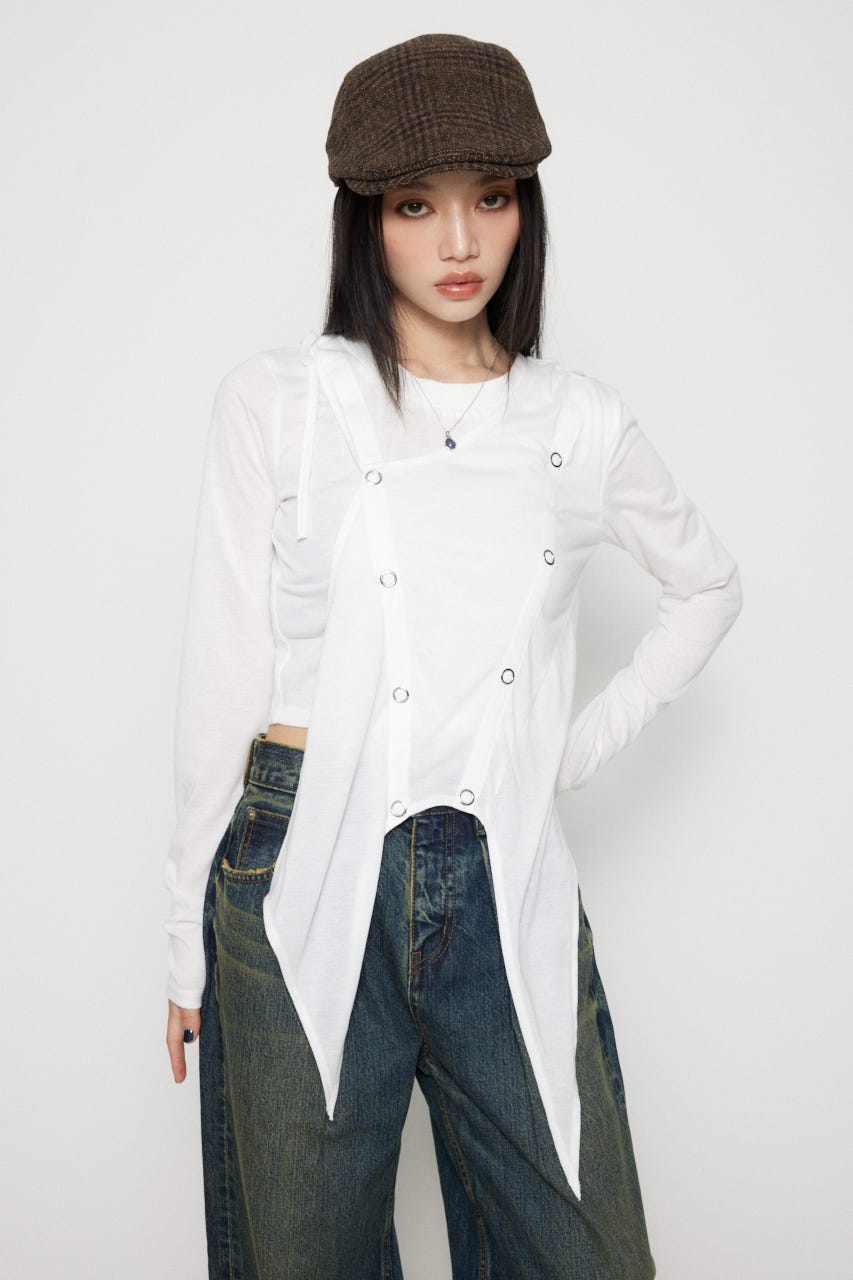 HEM POINT RING BUTTON トップス WHT FREE