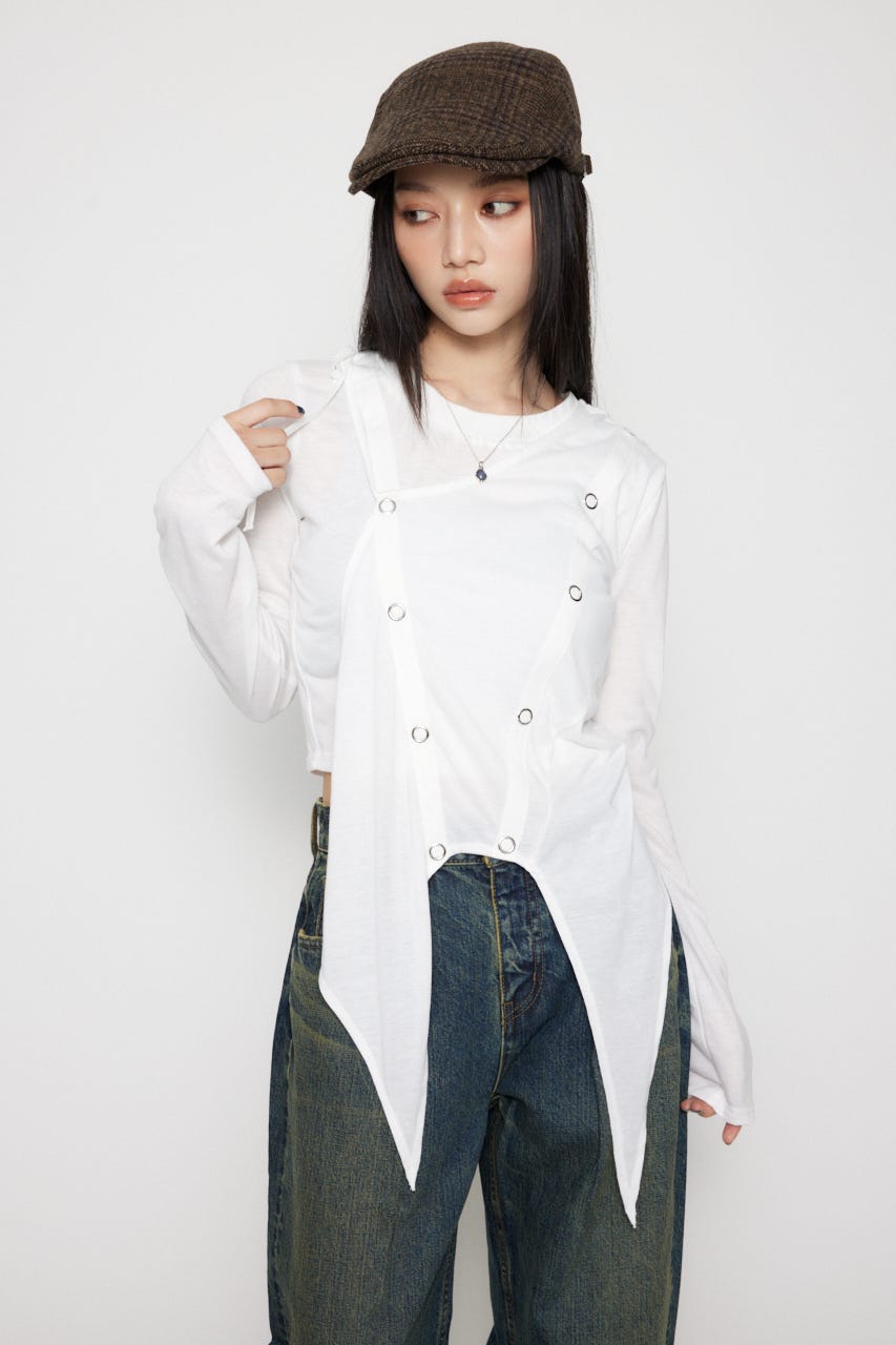 HEM POINT RING BUTTON トップス WHT FREE