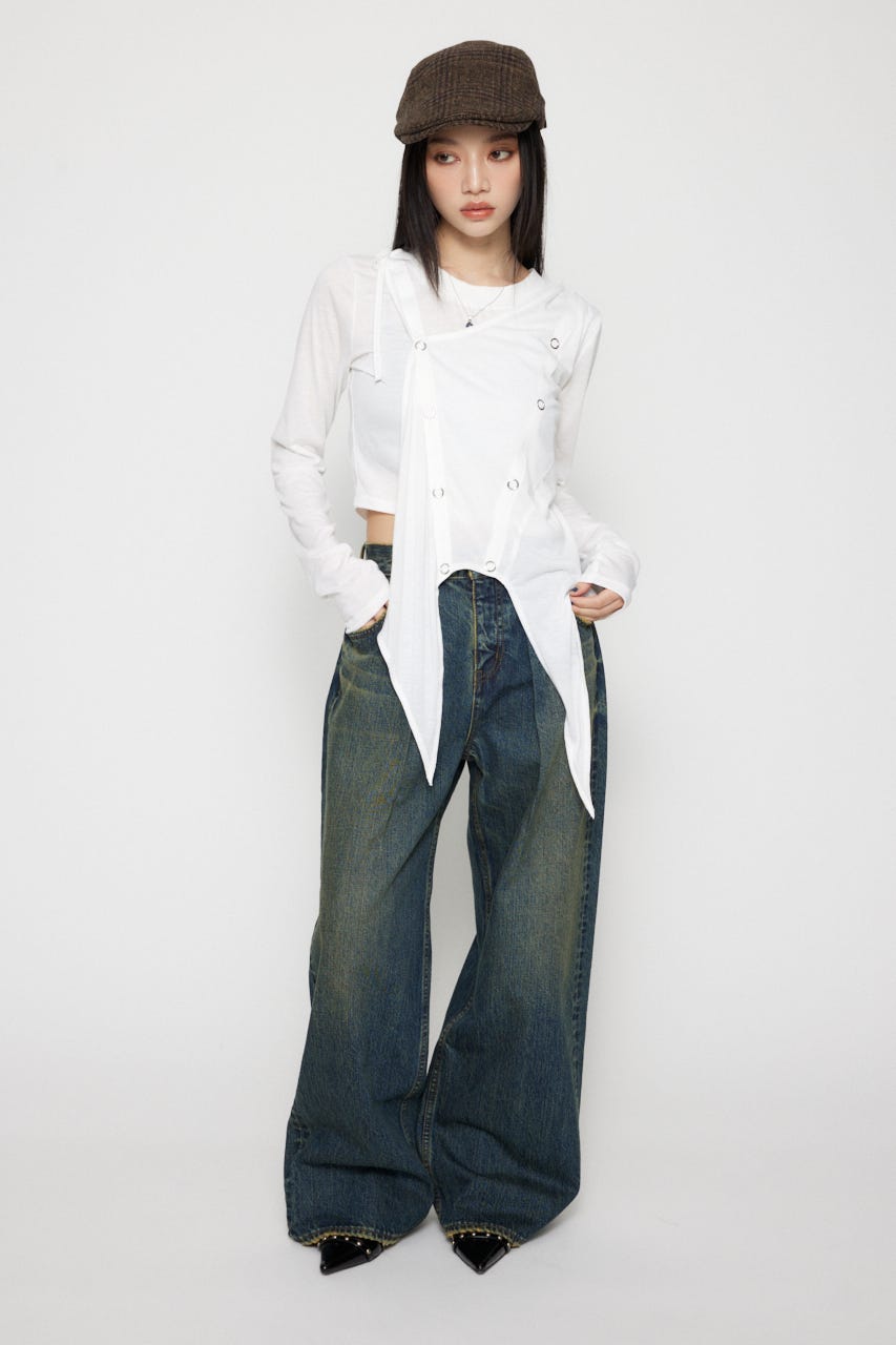 HEM POINT RING BUTTON トップス WHT FREE