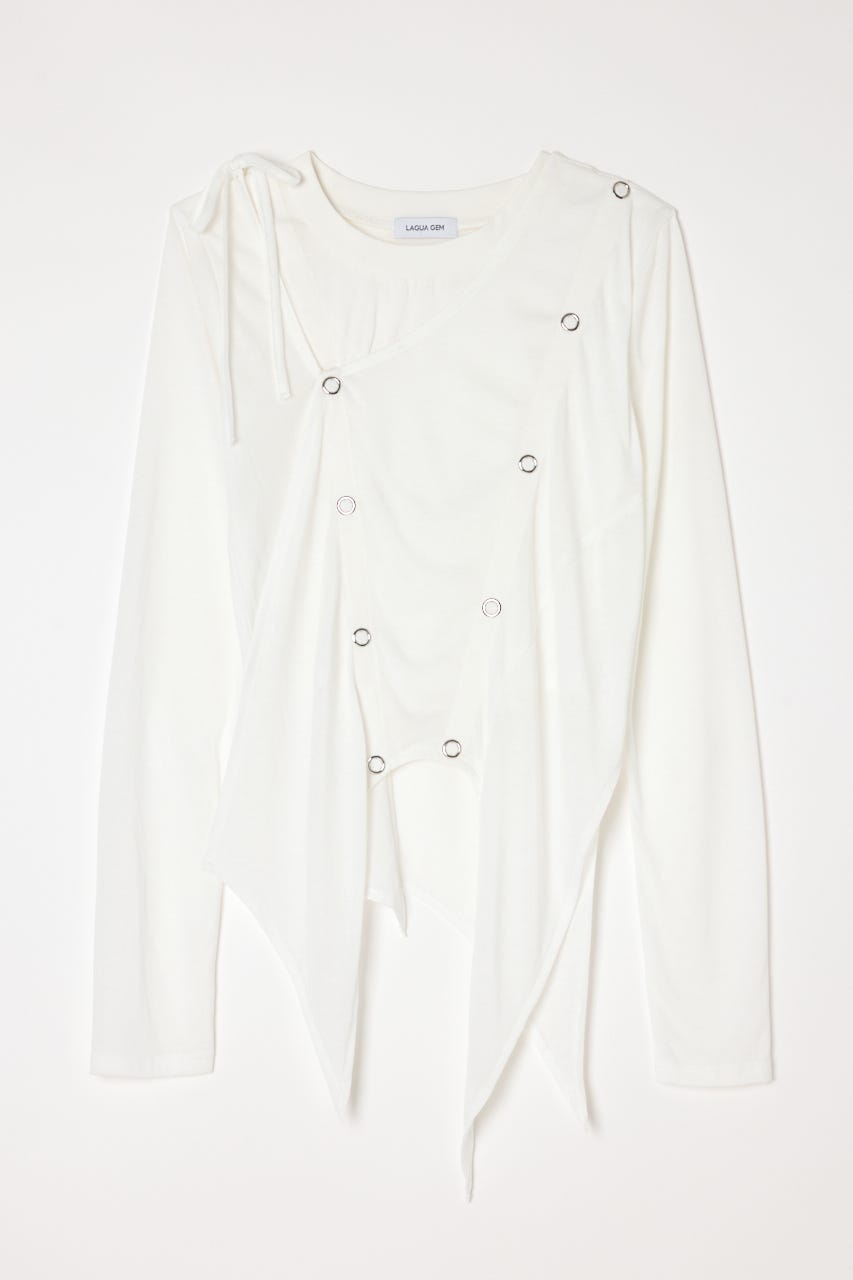 HEM POINT RING BUTTON トップス WHT FREE