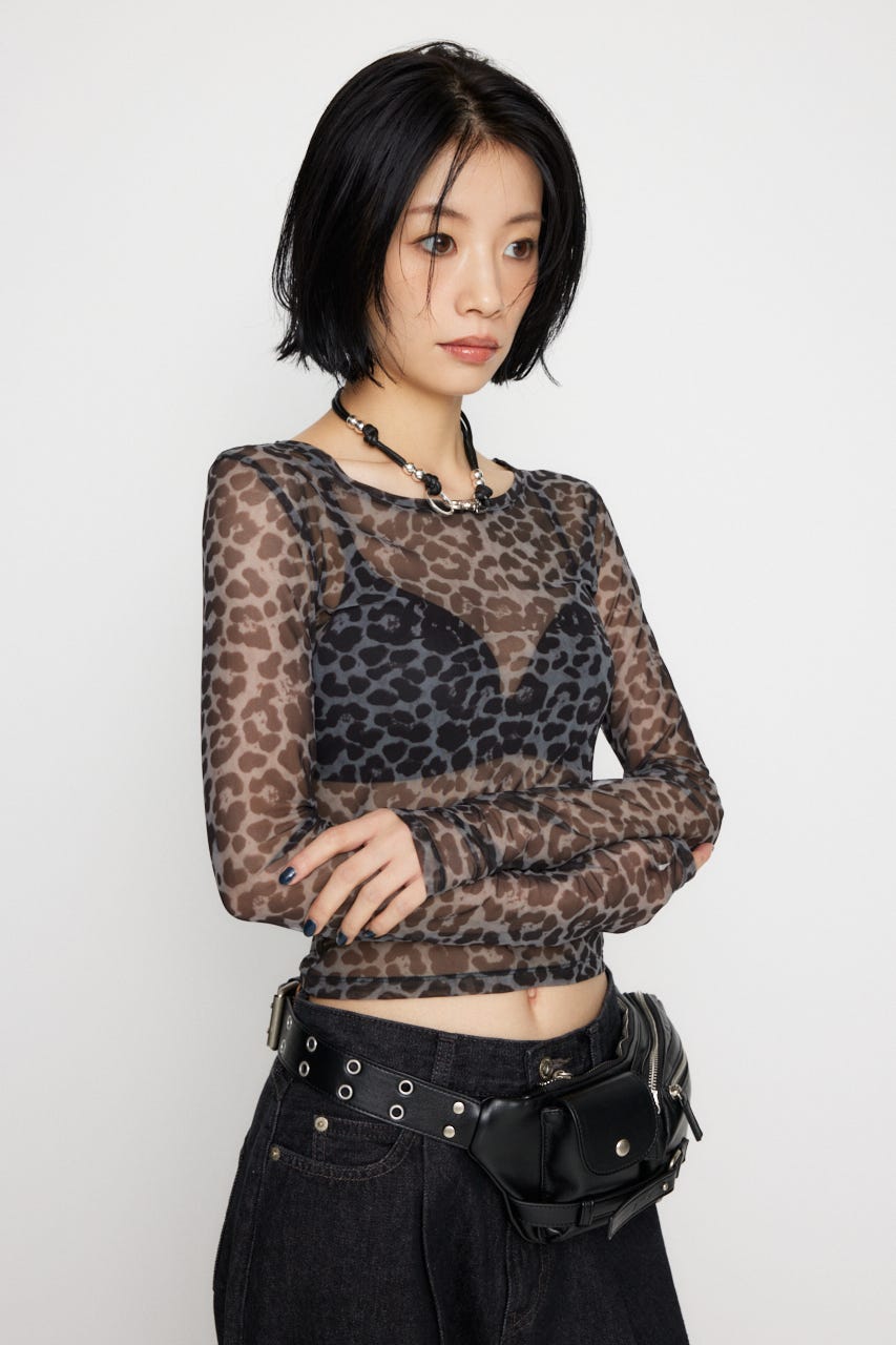 LAGUA GEM | LEOPARD SHEER トップス (Tシャツ・カットソー(長袖