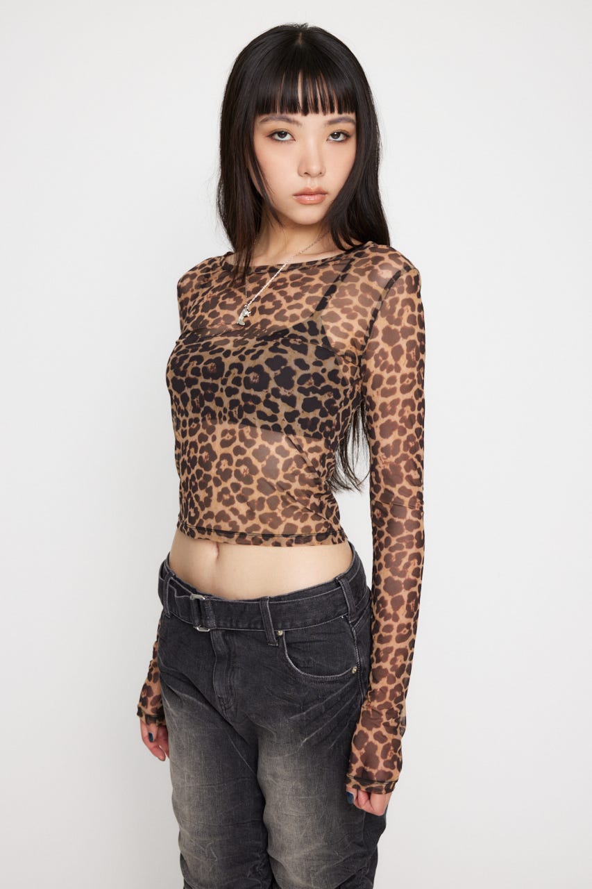 LAGUA GEM | LEOPARD SHEER トップス (Tシャツ・カットソー(長袖