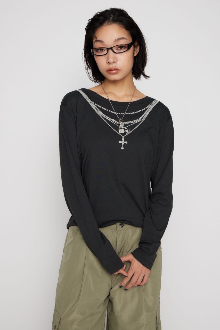 PENDANT PRINT ロングスリーブＴシャツ BLK FREE