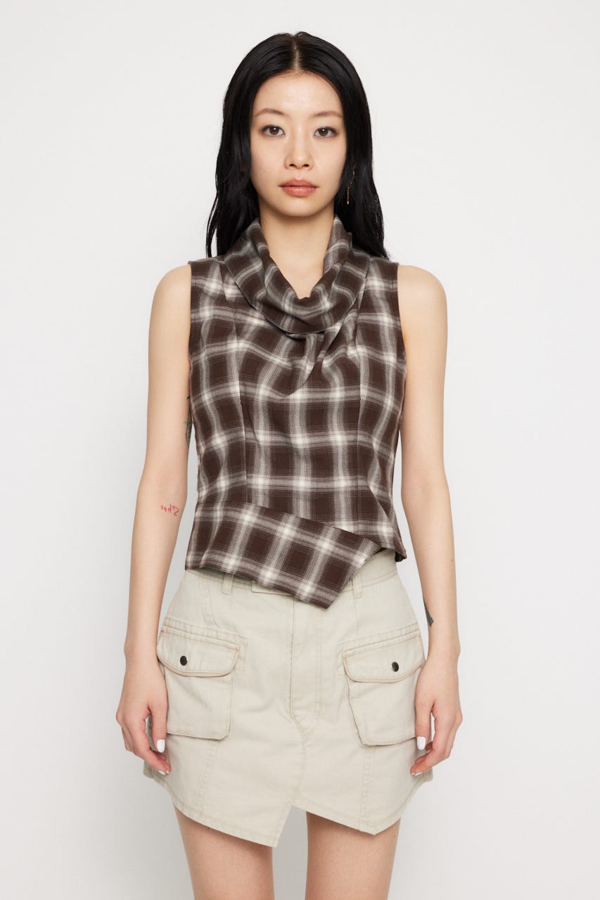 LAGUA GEM | CHECK DRAPE NECK トップス (タンクトップ ) |SHEL