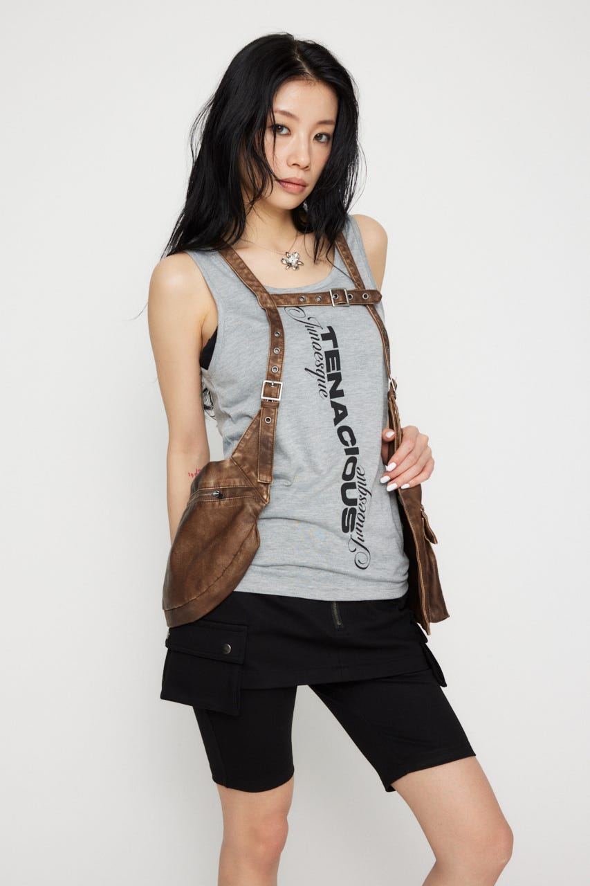 LAGUA GEM | ZIP POCKET FAUX LEATHER ベスト (タンクトップ