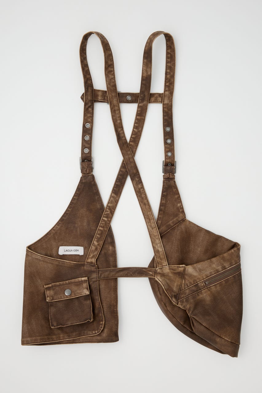 LAGUA GEM | ZIP POCKET FAUX LEATHER ベスト (タンクトップ