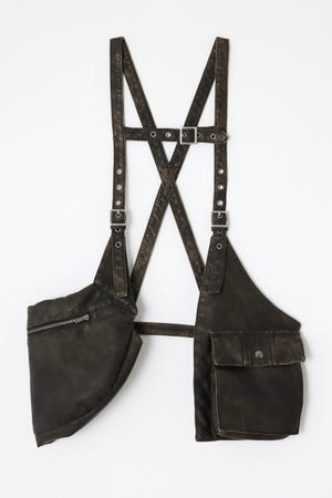 LAGUA GEMブラウン コーデュロイ風 ベスト LAGUA GEM | ZIP POCKET FAUX LEATHER ベスト (タンクトップ