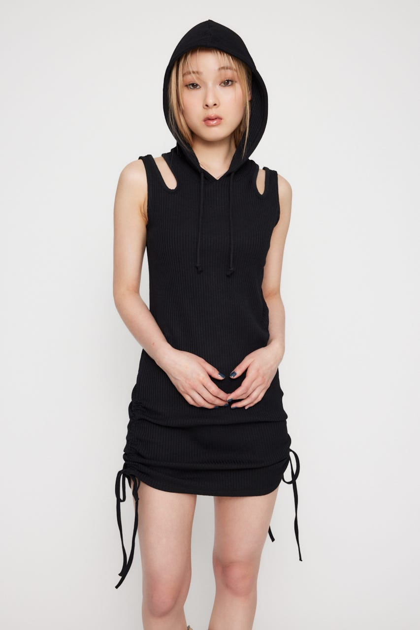 LAGUA GEM | SIDE GATHER HOODIE ミニワンピース (ワンピース
