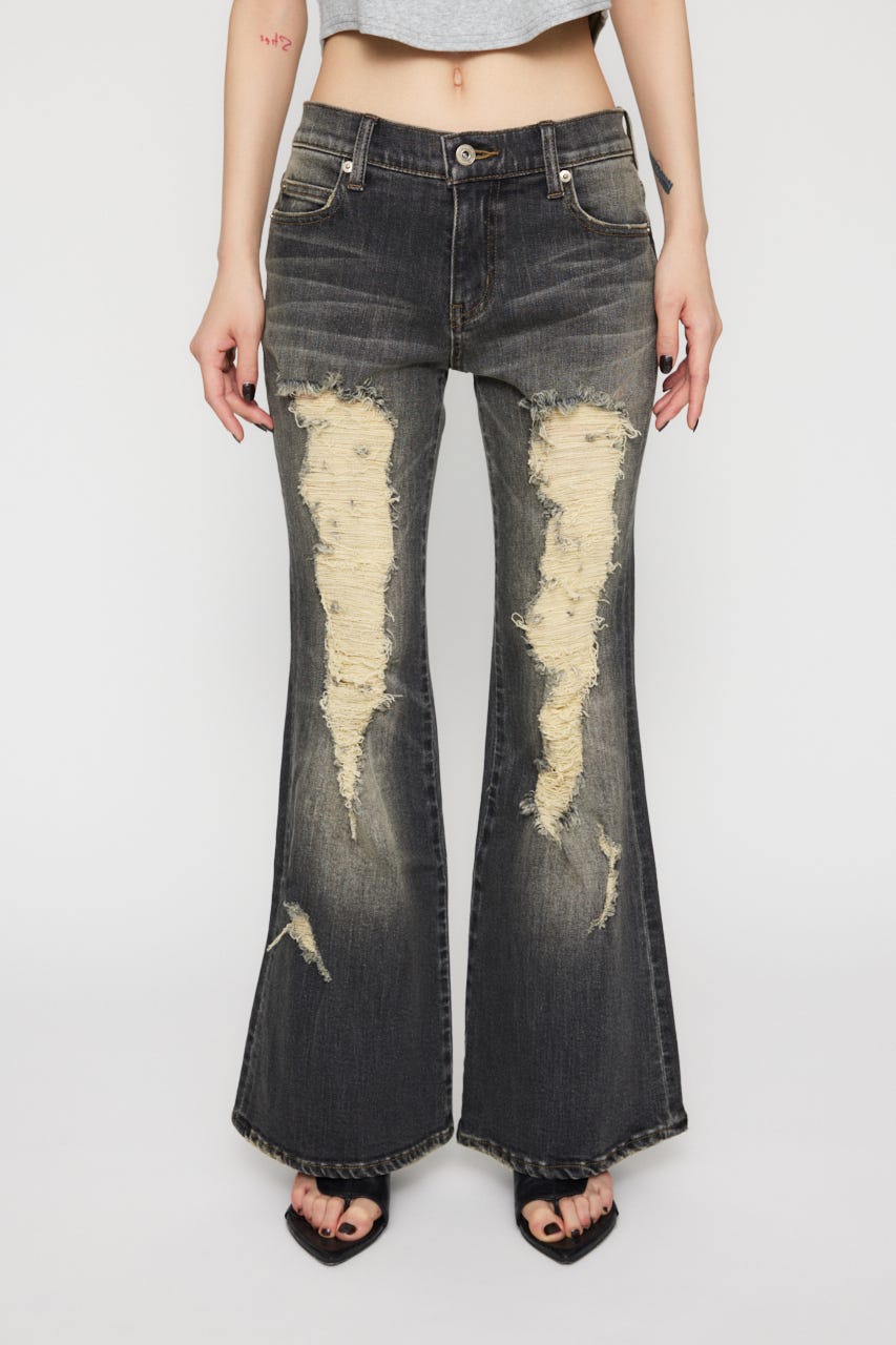 LAGUA GEM | LOW WAIST CRASH FLARE デニム (フレア ) |SHEL
