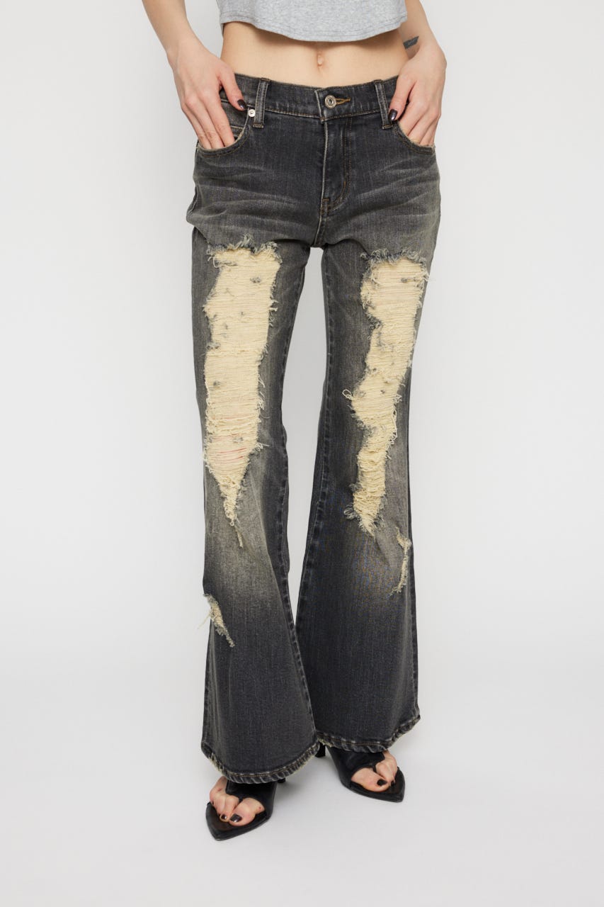 LAGUA GEM | LOW WAIST CRASH FLARE デニム (フレア ) |SHEL