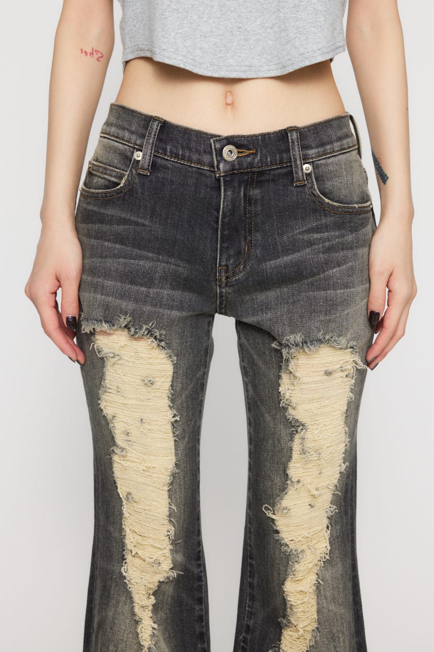 LAGUA GEM | LOW WAIST CRASH FLARE デニム (フレア ) |SHEL