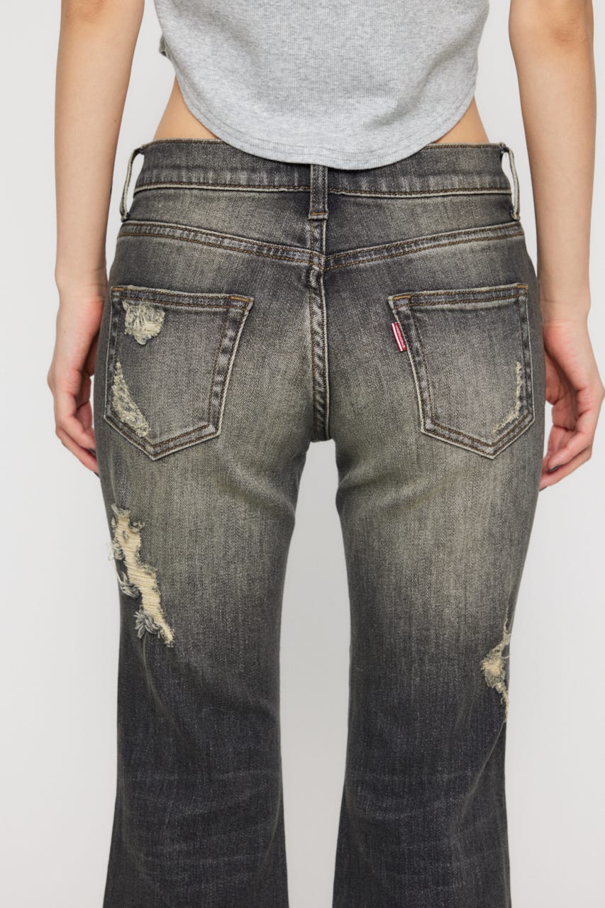 LAGUA GEM | LOW WAIST CRASH FLARE デニム (フレア ) |SHEL