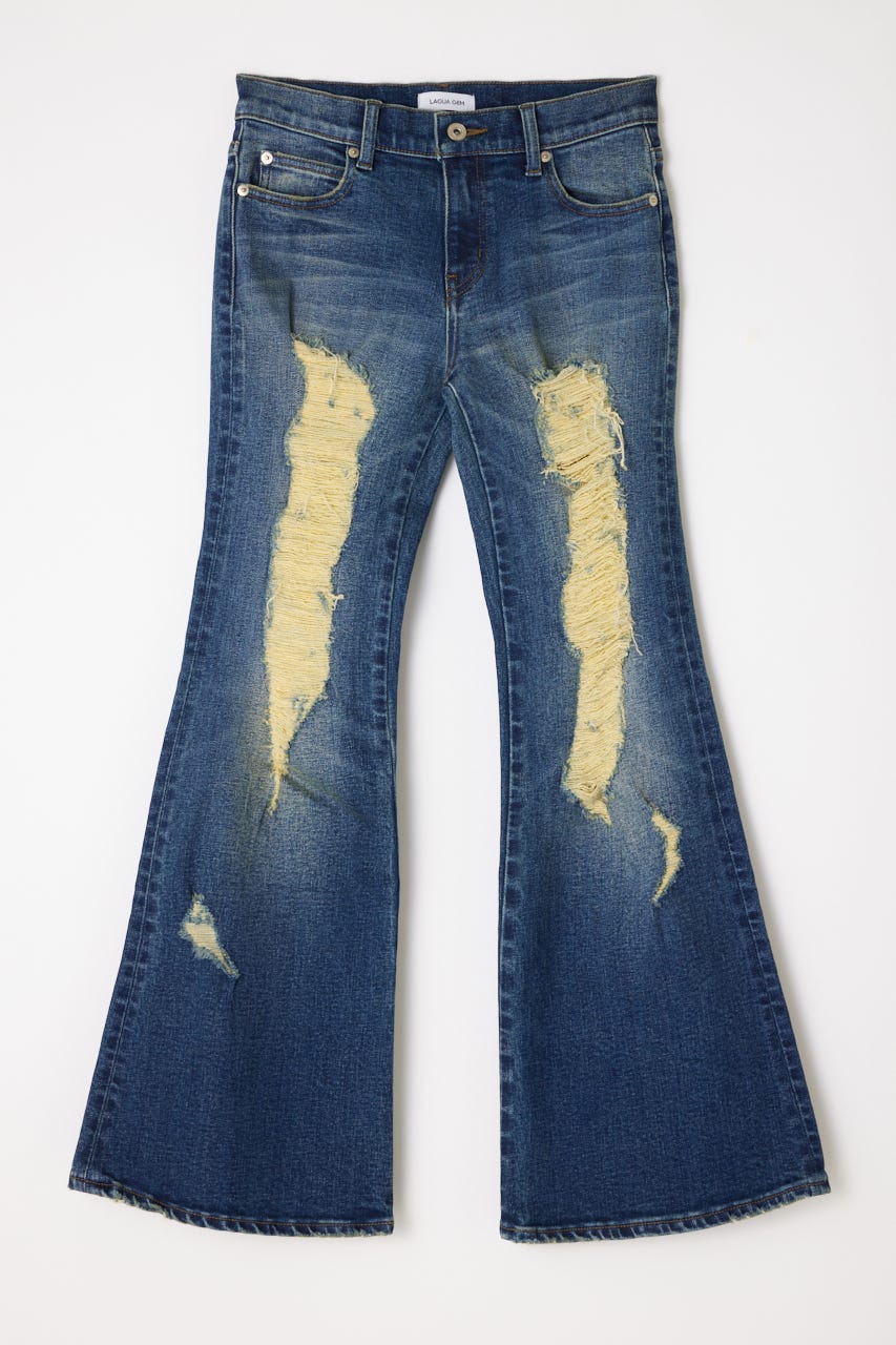 WAIMEA ダメージフレアデニム　L LAGUA GEM | LOW WAIST CRASH FLARE デニム (フレア ) |SHEL