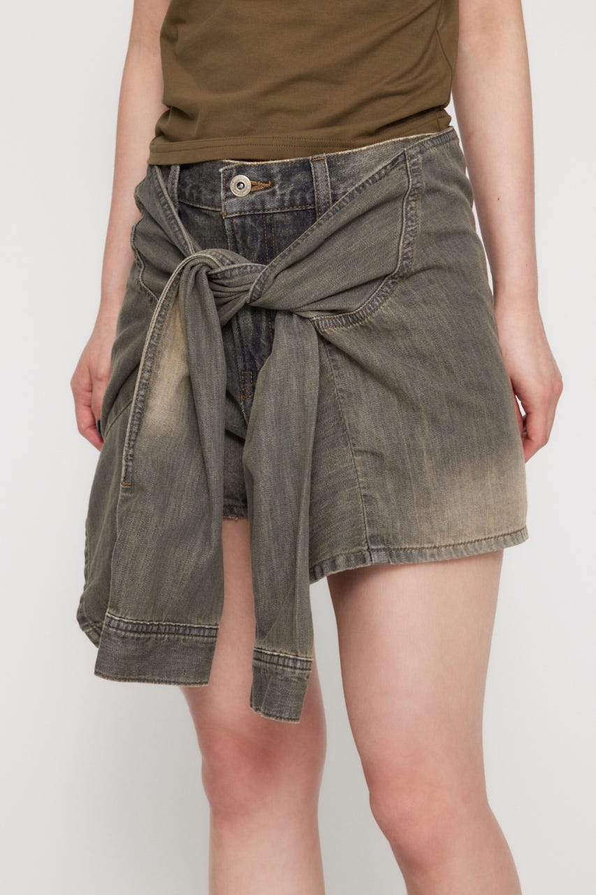 LAGUA GEM | WRAP SLEEVE デニムショートパンツ (ショートパンツ
