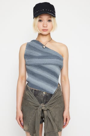 LAGUA GEM | ONE SHOULDER MIX ニット (タンクトップ ) |SHEL