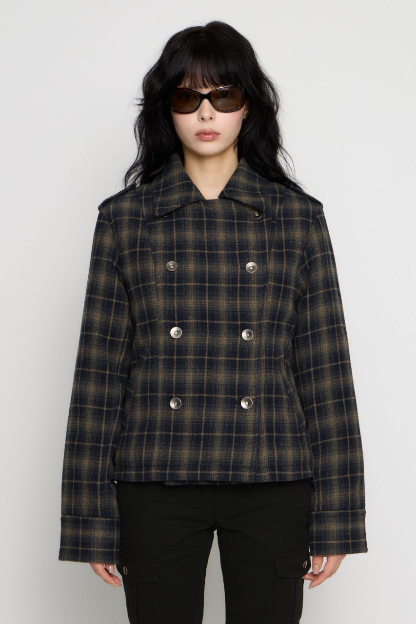 CHECK COMPACT DOUBLE コート NVY FREE