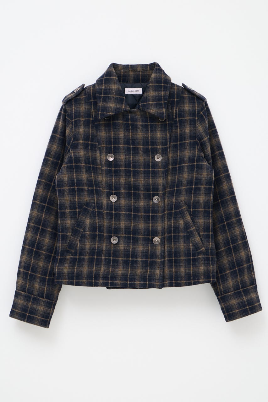CHECK COMPACT DOUBLE コート NVY FREE
