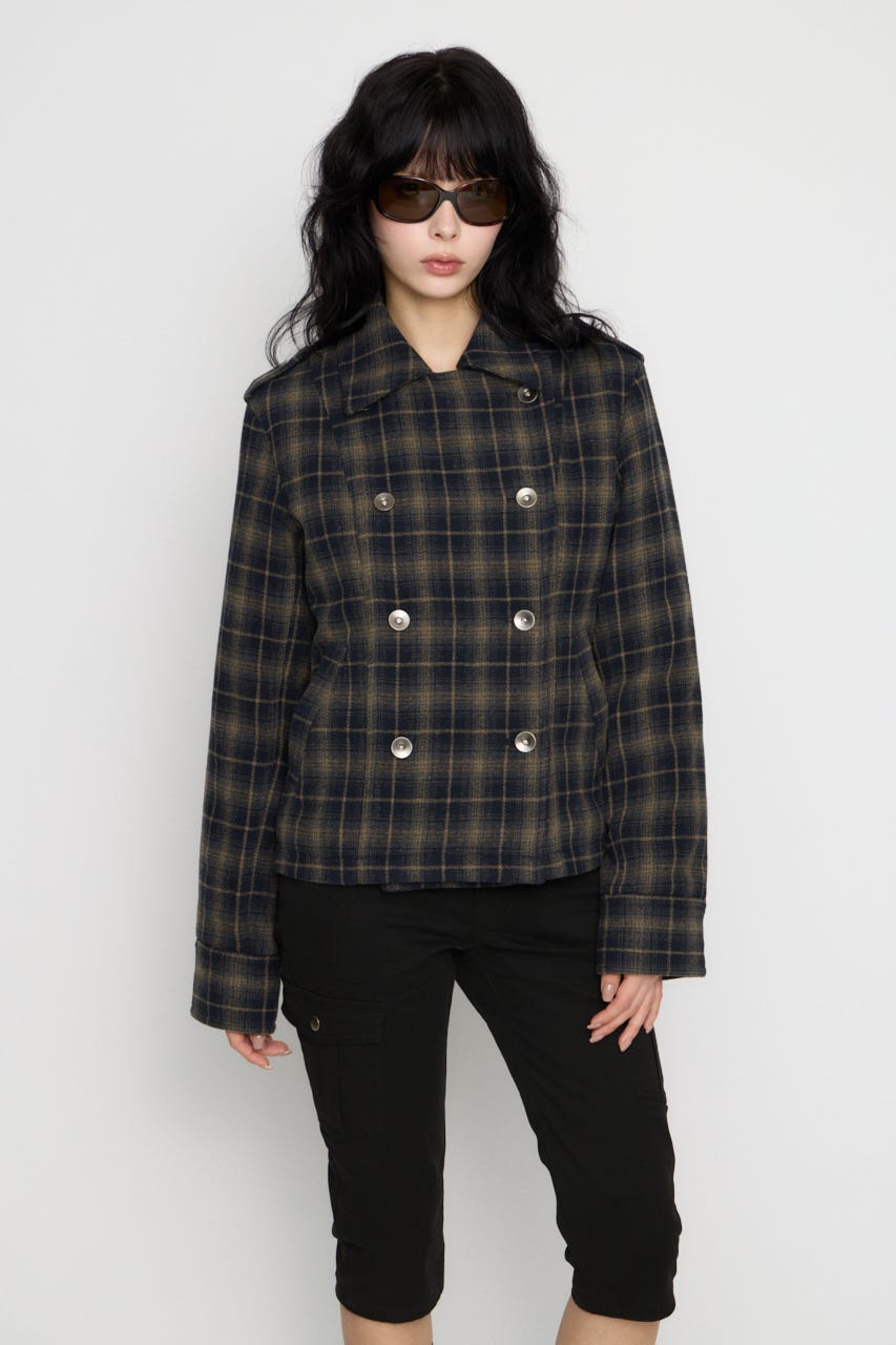 CHECK COMPACT DOUBLE コート NVY FREE