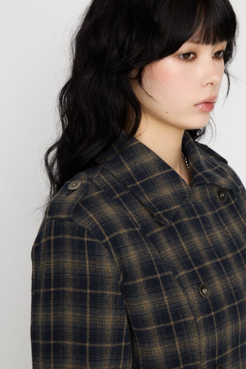 CHECK COMPACT DOUBLE コート NVY FREE