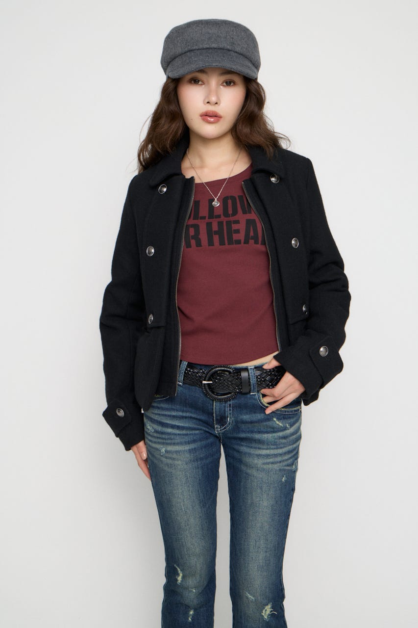OVERLAP DOUBLE TWEED コート BLK FREE