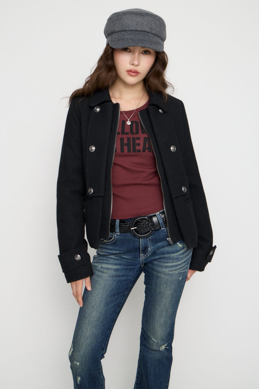 OVERLAP DOUBLE TWEED コート BLK FREE