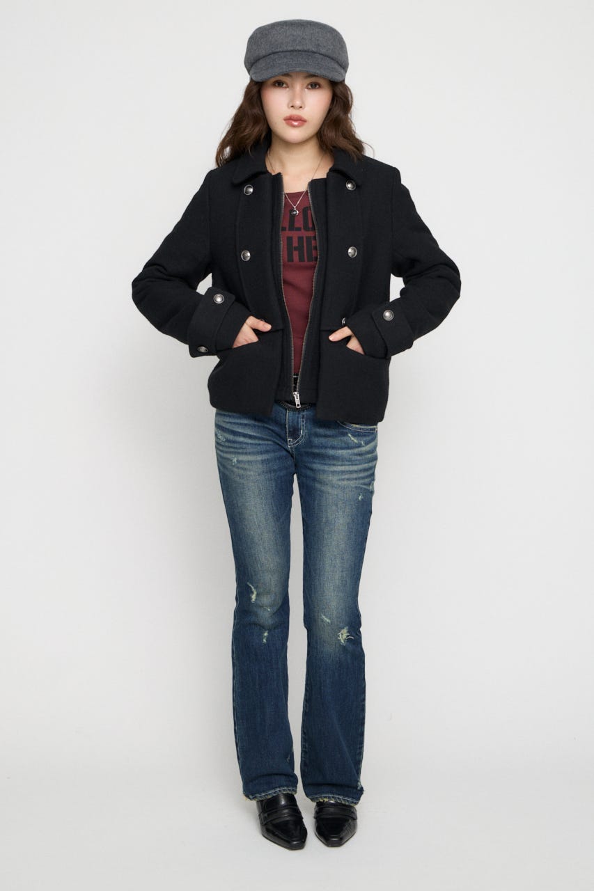 OVERLAP DOUBLE TWEED コート BLK FREE