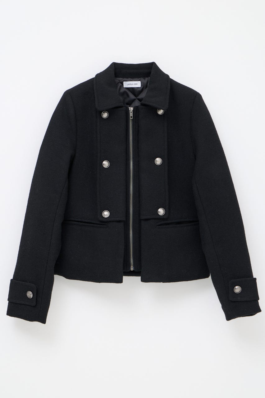 OVERLAP DOUBLE TWEED コート BLK FREE