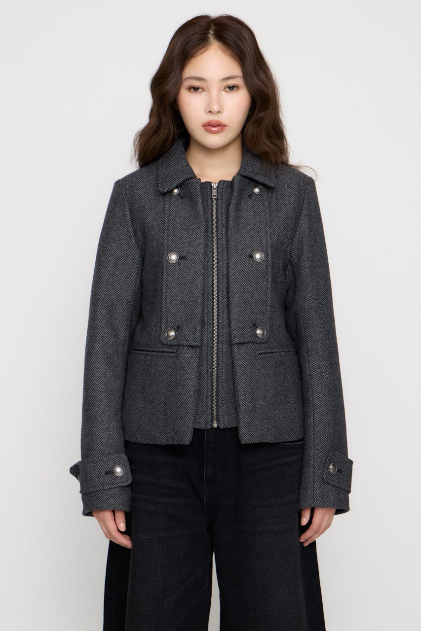 OVERLAP DOUBLE TWEED コート M/BLK FREE