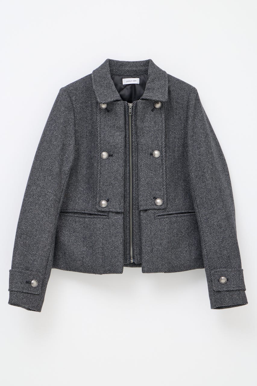 OVERLAP DOUBLE TWEED コート M/BLK FREE