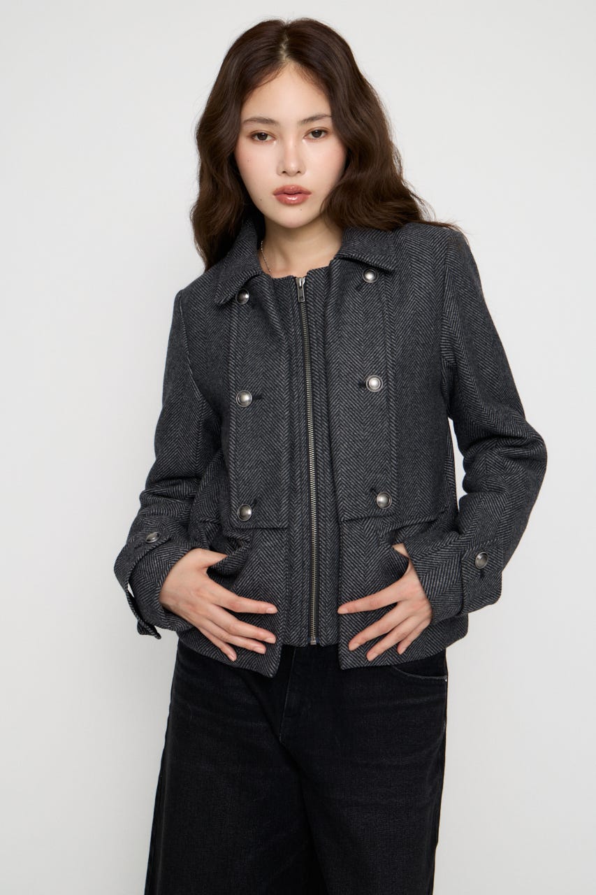OVERLAP DOUBLE TWEED コート M/BLK FREE