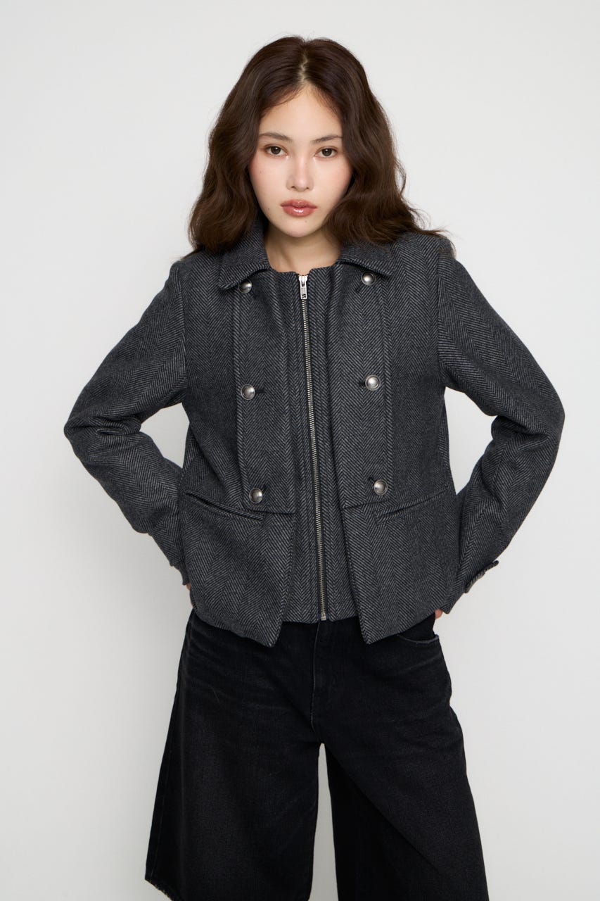 OVERLAP DOUBLE TWEED コート M/BLK FREE