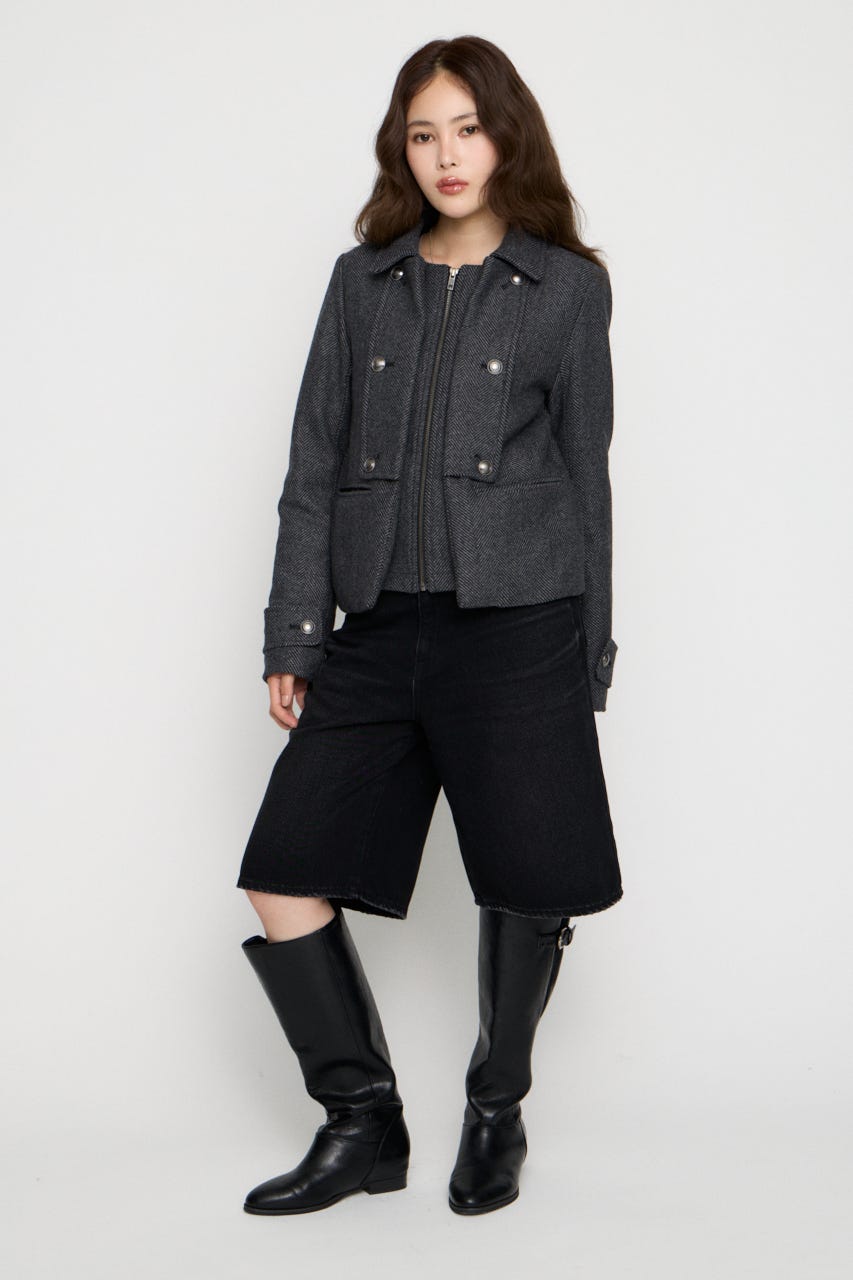 OVERLAP DOUBLE TWEED コート M/BLK FREE