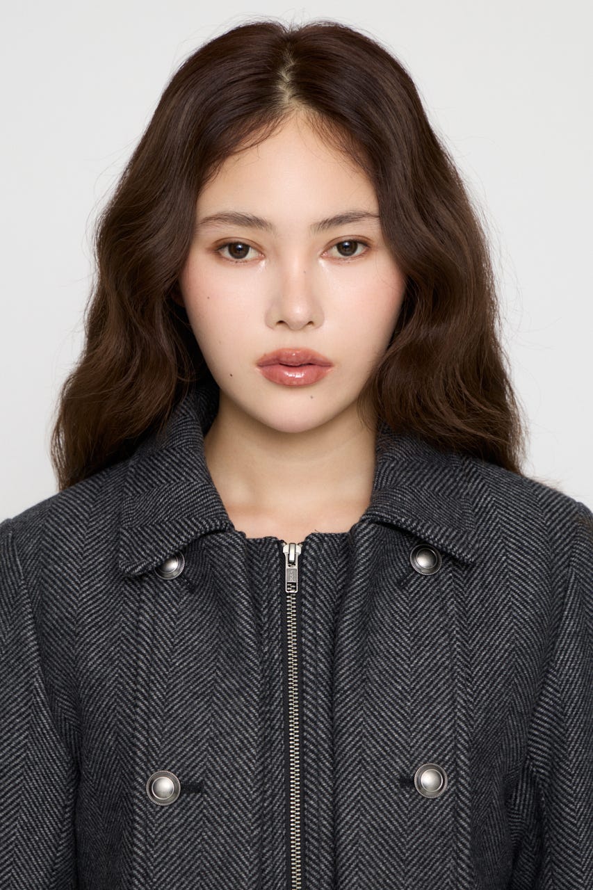 OVERLAP DOUBLE TWEED コート M/BLK FREE