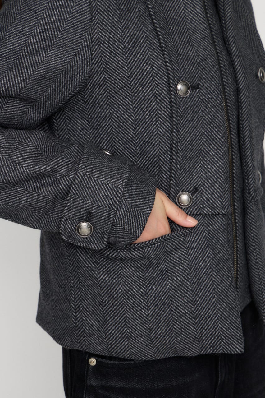 OVERLAP DOUBLE TWEED コート M/BLK FREE