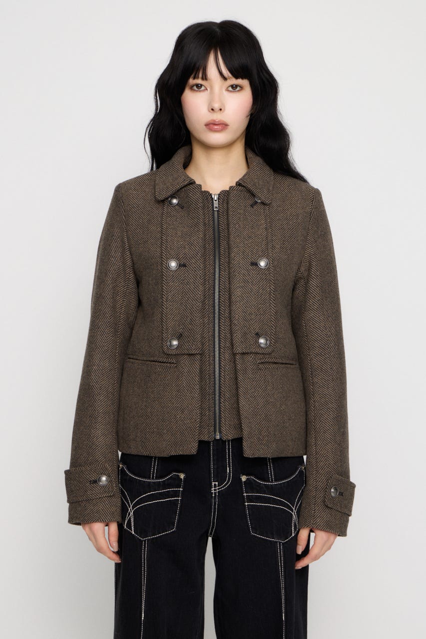 OVERLAP DOUBLE TWEED コート M/BRN FREE