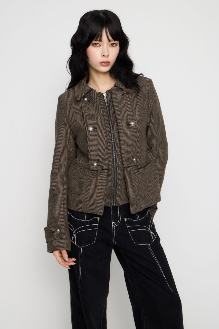 OVERLAP DOUBLE TWEED コート M/BRN FREE