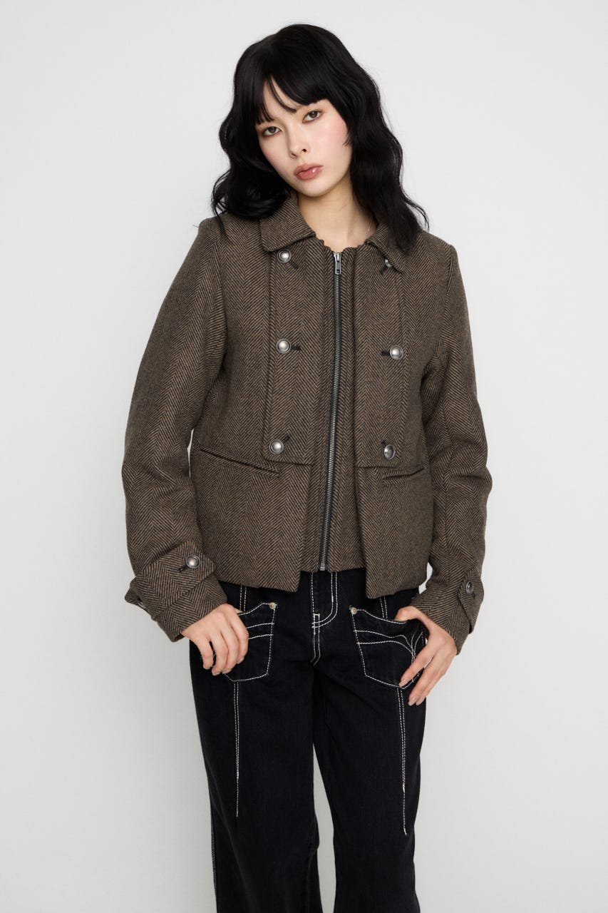 OVERLAP DOUBLE TWEED コート M/BRN FREE