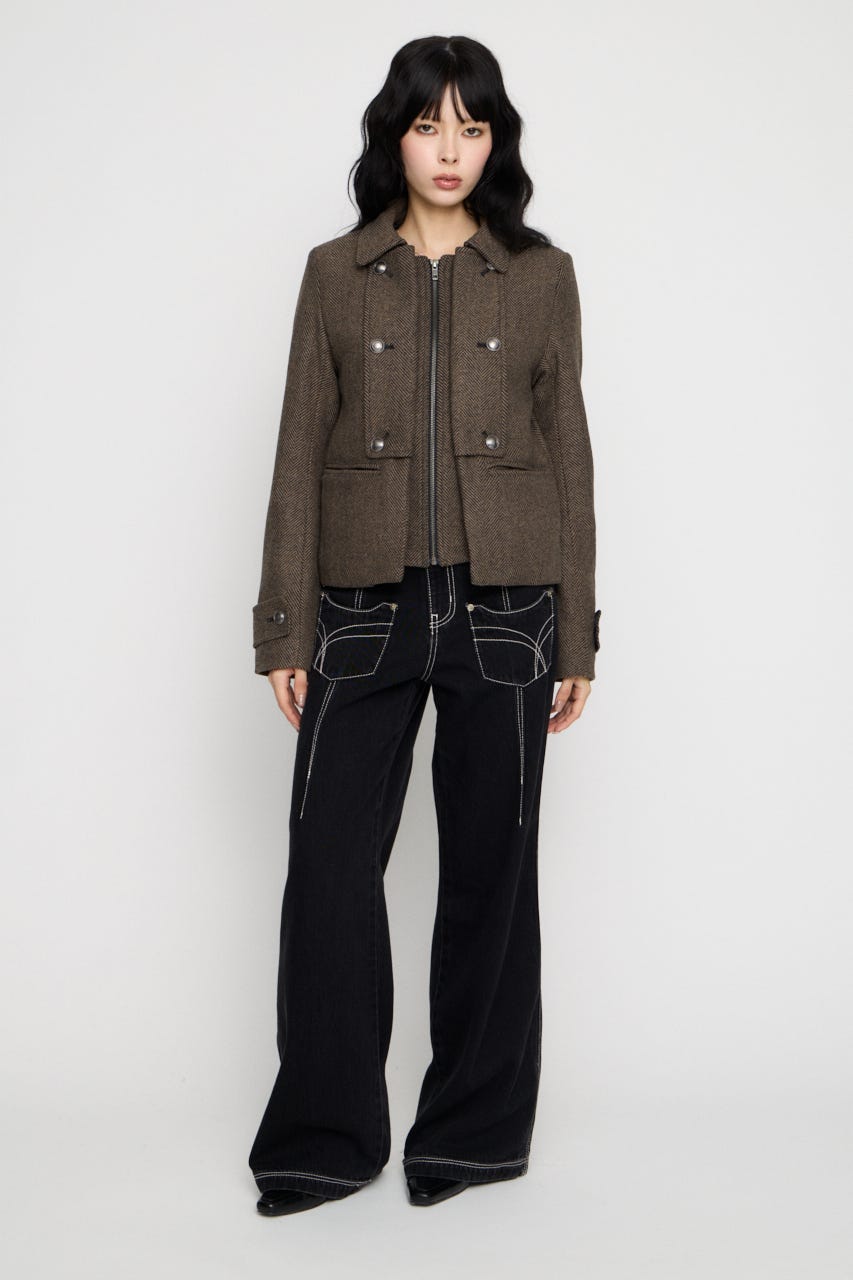 OVERLAP DOUBLE TWEED コート M/BRN FREE
