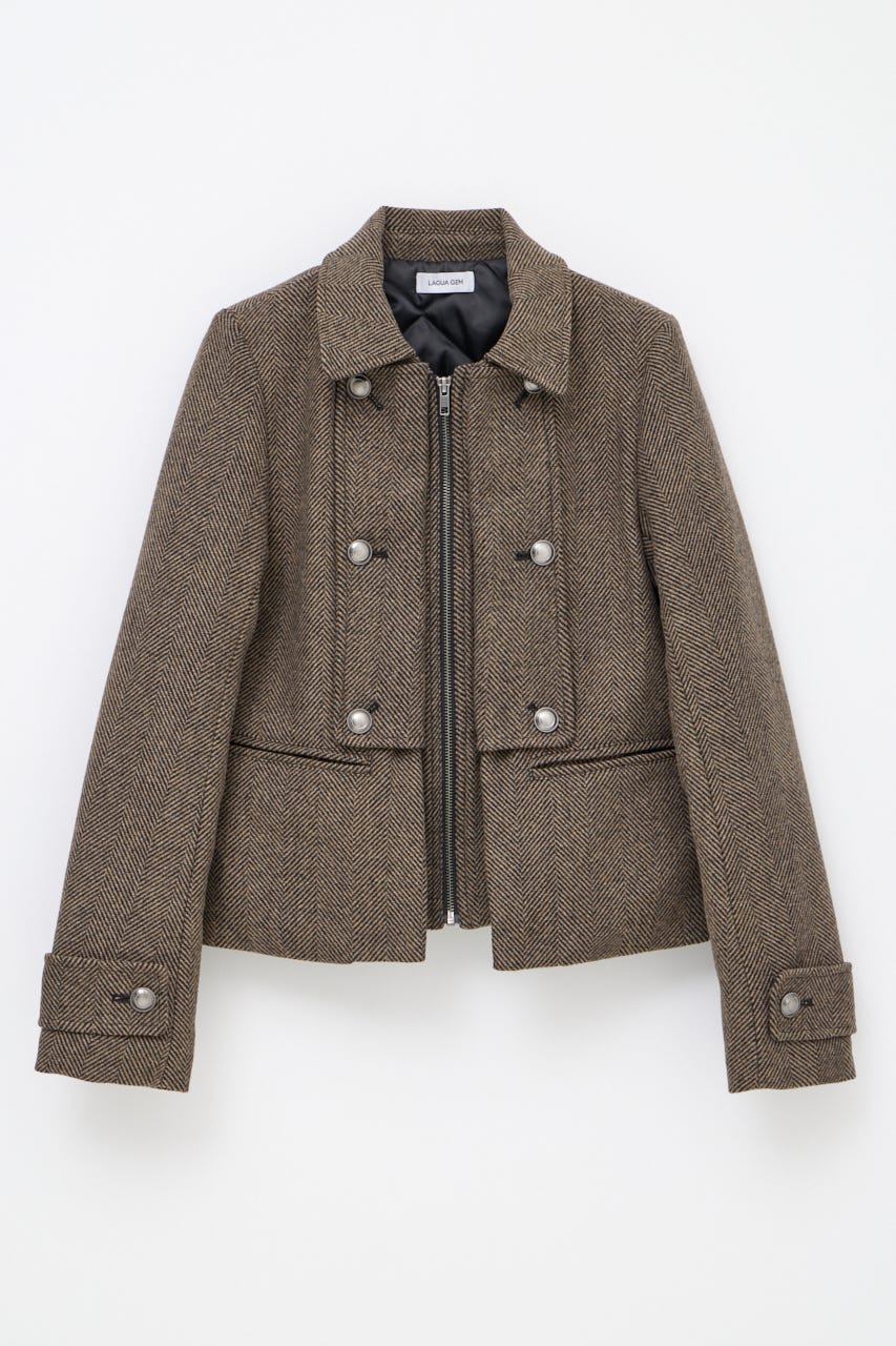 OVERLAP DOUBLE TWEED コート M/BRN FREE