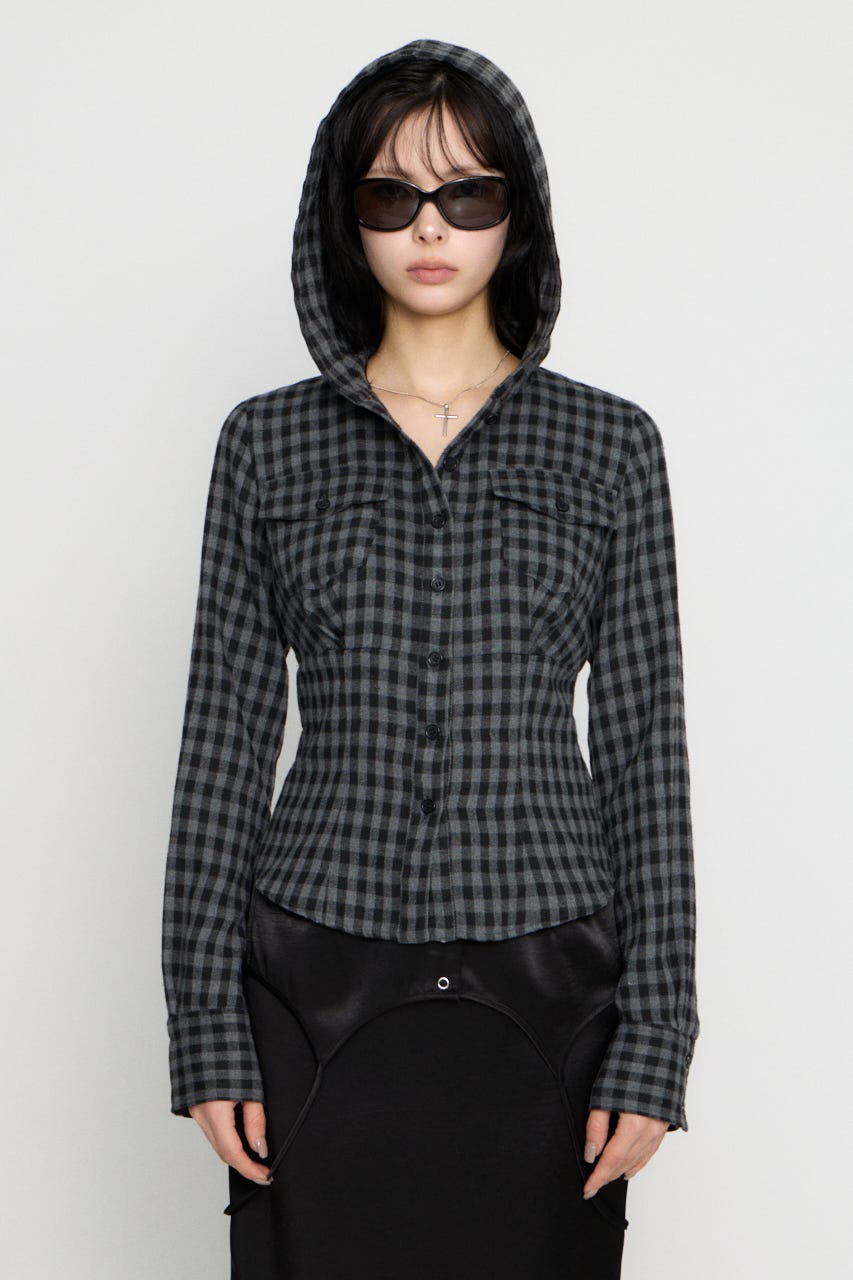 CHECK HOODIE シャツ BLK FREE