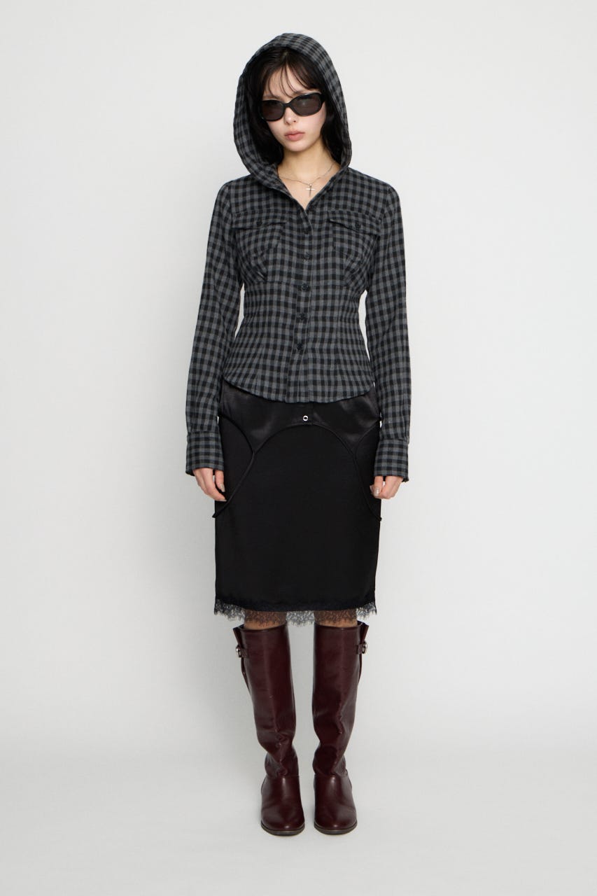 CHECK HOODIE シャツ BLK FREE