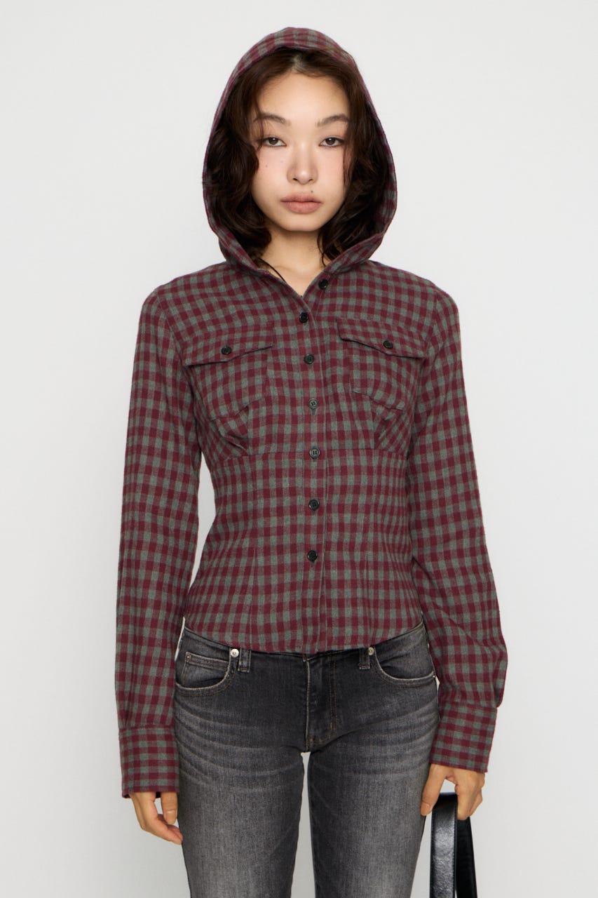 CHECK HOODIE シャツ RED FREE