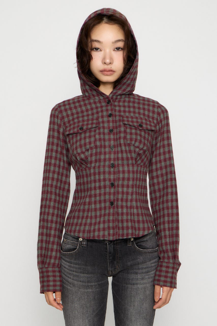 CHECK HOODIE シャツ RED FREE