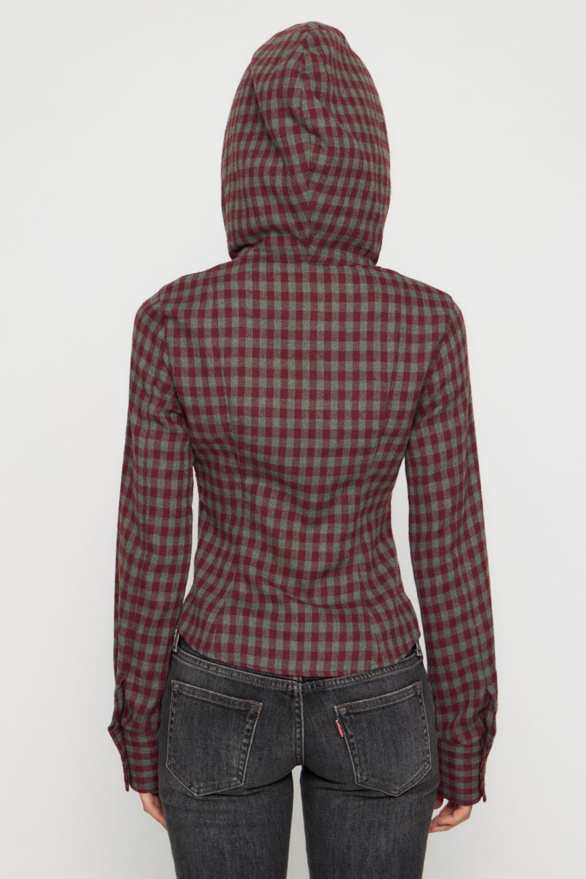 CHECK HOODIE シャツ RED FREE