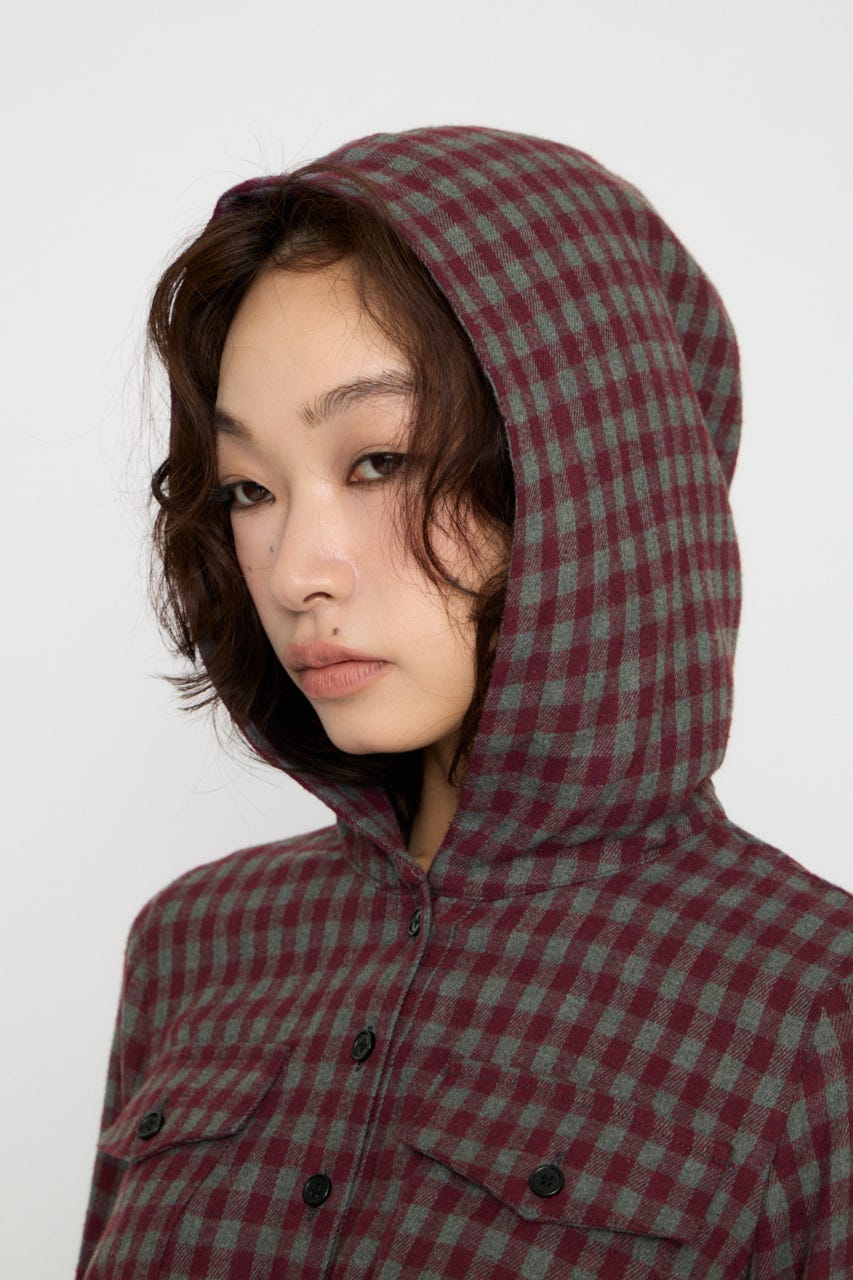 CHECK HOODIE シャツ RED FREE