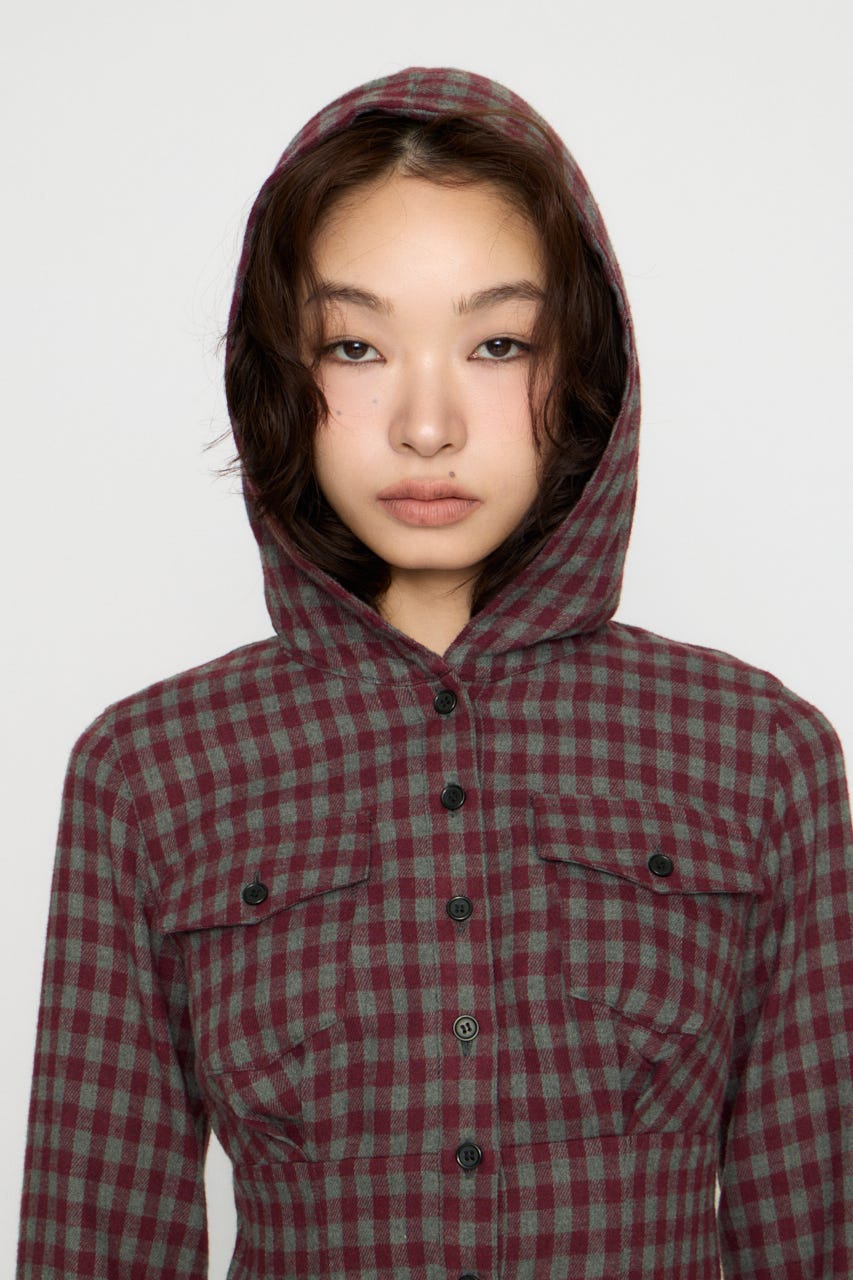 CHECK HOODIE シャツ RED FREE