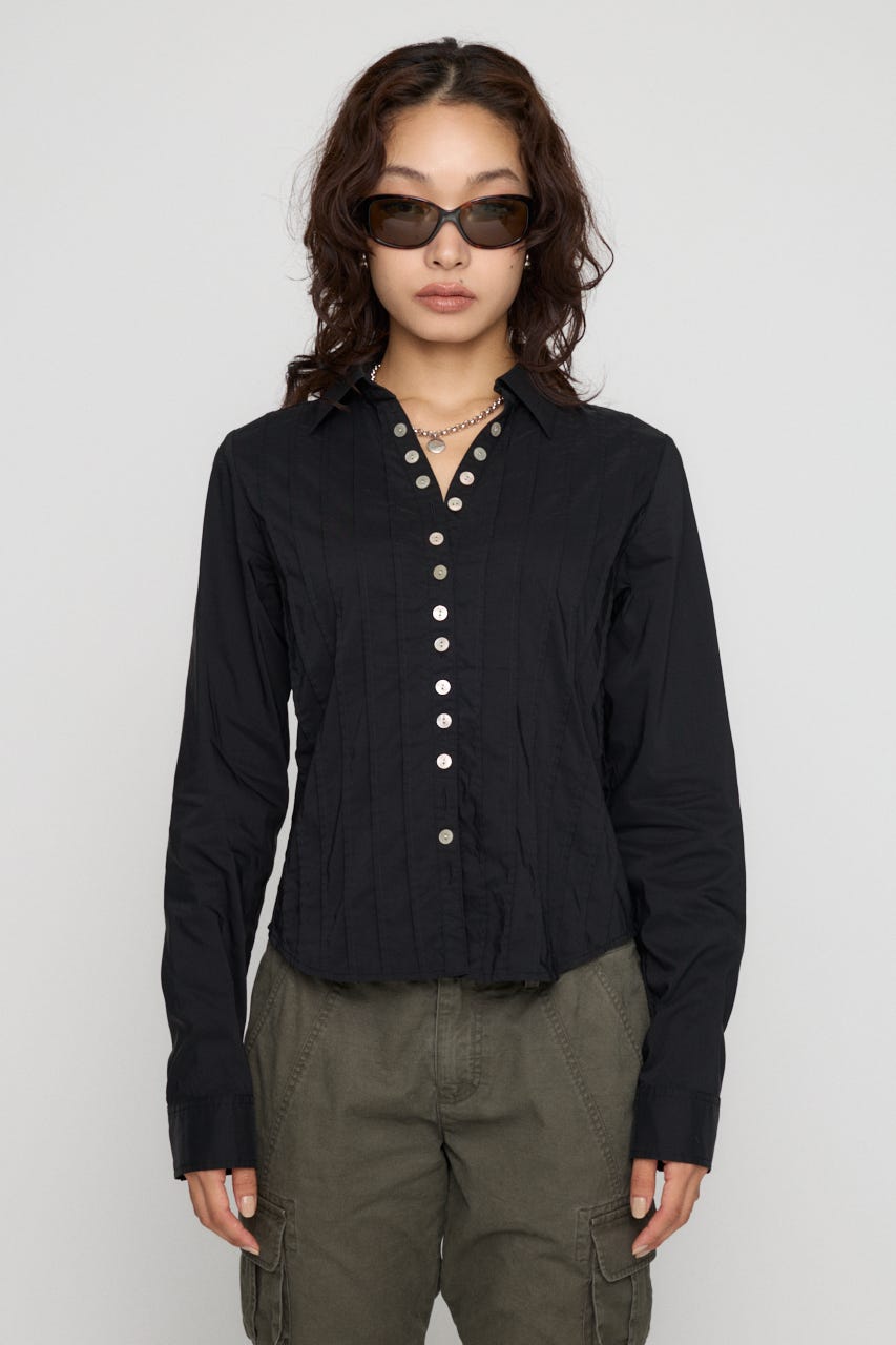 PIN TUCK BUTTON シャツ BLK FREE